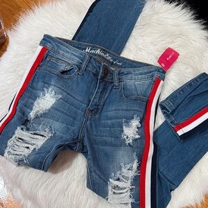 Machine Distressed Jeans 97% Cotton New 3